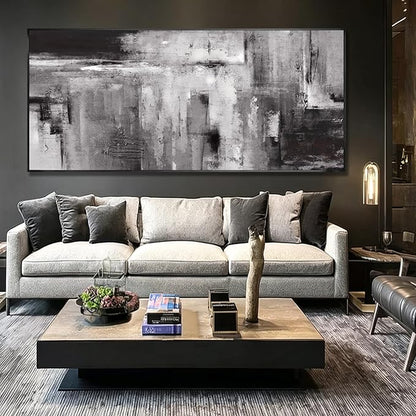 Large Framed Black and Grey Wall Art for Living Room,Neutral Abstract Canvas Wall Decor Modern Canvas Prints for Bedroom Office 32"x70"