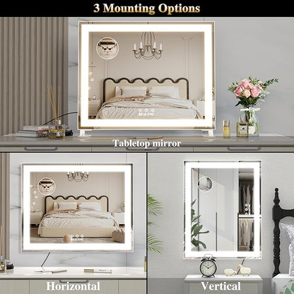 ANYHI Vanity Mirror with Lights, Lighted Hollywood Vanity Mirror with 10X Magnifying, Tabletop or Wall Mounted Vanity Makeup Mirror, 3 Color Modes, White (19.1''x16'')