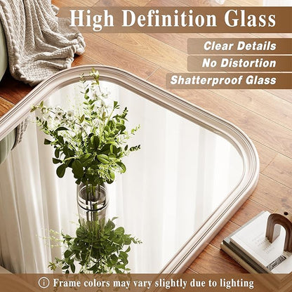 32"×71" Rounded Top Large Full Length Mirror, Arched Vintage Floor Stangding Body Mirror - PU Frame, Wall Mounted Hanging Leaning Antique Decor for Dressing Room, Entryway, Bedroom, Silver