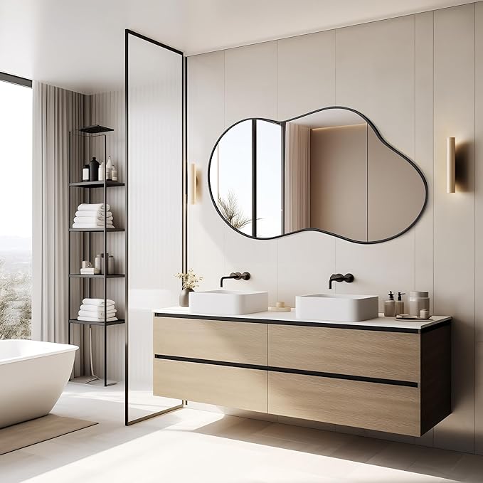 Dorlicecass Irregular Wall Mirror - Wall Mirrors Decorative 24"x36" Black Asymmetrical Mirror Tempered Glass Aviation Aluminum Alloy Frame for Bathroom, Bedroom, Living Room, Cloakroom, Entryway