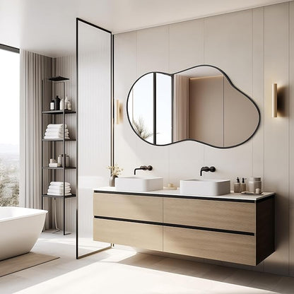 Dorlicecass Bathroom Mirror - Black Irregular Wall Mirrors Decorative 26"x46" Asymmetrical Tempered Glass Aviation Aluminum Alloy Frame for Vanity, Bedroom, Living Room, Cloakroom, Entryway