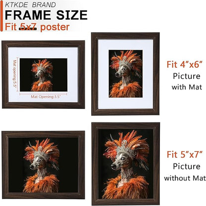 KTKDE 5x7 Picture Frame, Photo Frame Walnut with Real Glass for Picture 4x6 photo with Mat or 5x7 photo without Mat, Composite Wood Picture Frames for Table Top and Wall best gift