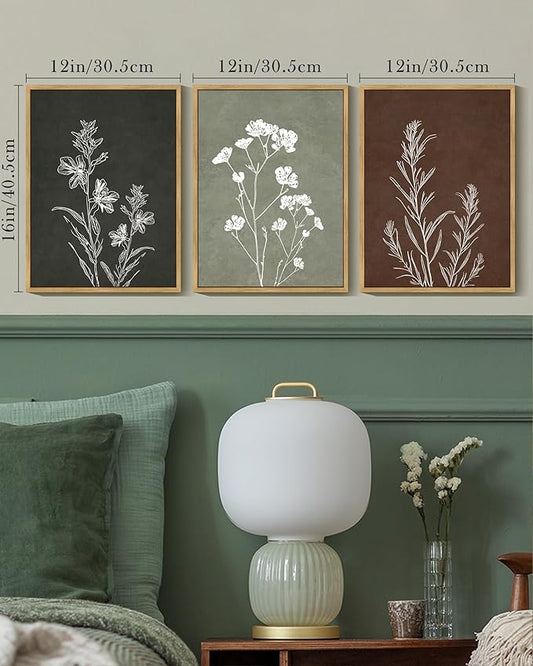 Drsoum Vintage Botanical Flower Boho Framed Wall Art Retro Floral Prints Wildflower Bohemain Neutral Rustic Artwork Kitchen Bedroom Ready to Hang 12x16in Natural Framed