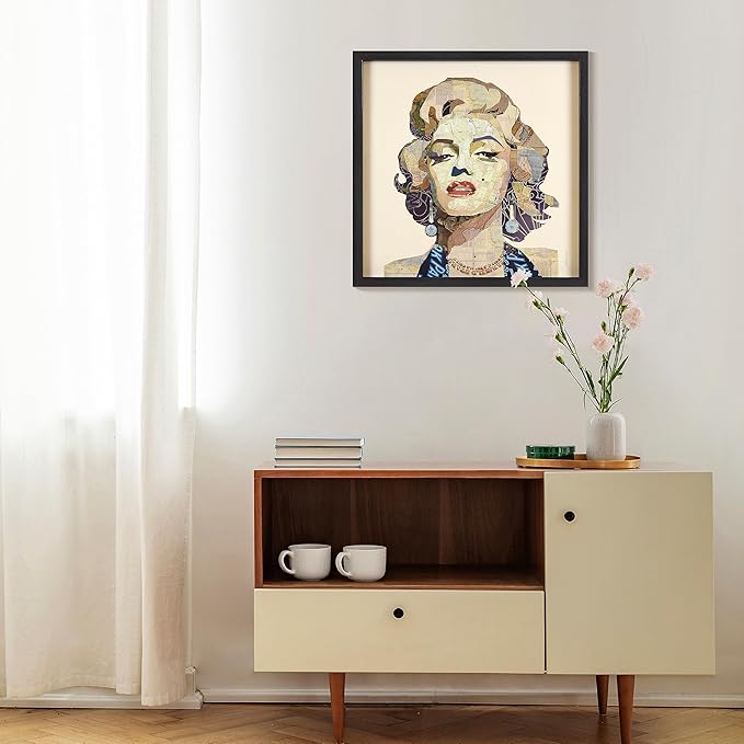 Empire Art Direct Dimensional Collage Framed Graphic Paper Under Glass Wall Art by Alex Zeng Ready to Hang, 25" x 25", Homage to Marilyn
