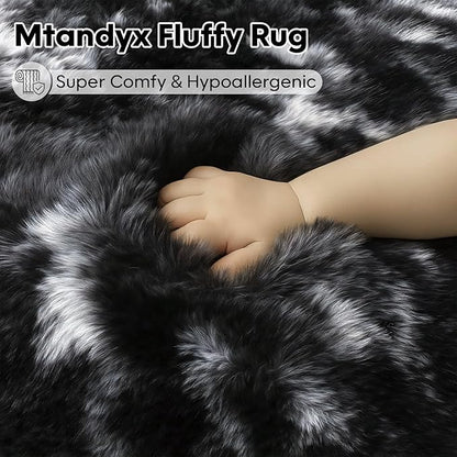 Large 9x12 Area Rug for Living Room, Soft Shag Rugs for Bedroom, Non-Slip Ultra Fluffy Rug,Modern Plush Carpet for Girls Boys Kids Room Dorm,Fuzzy Rug,Black White Grey