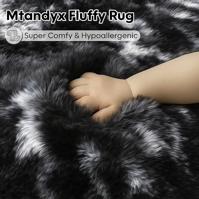8x10 Area Rugs Living Room, Black White Grey Large Plush Fluffy Bedroom Carpet, Non-Slip Upgraded Indoor Thick Soft Rug, Modern Plush Carpet Suitable for Kids Home Decor Aesthetics Dorm.