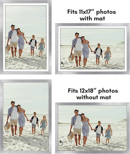 Americanflat 12x18 Poster Frame with Polished Plexiglass - Set of 5 - Use as 11x17 Frame with Mat or Display 12x18 Photo Without Mat - Galleria Collection - Picture Frames for Wall Display - Silver