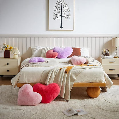 EastTree Heart Pillows, Bean Paste Pink Heart Shaped Pillows, Love Throw Pillows Gifts, Ultra Faux Rabbit Fur Soft Small Cute Fluffy Pillows, Women Girls Kid Living Room Decor 10x13 Inch