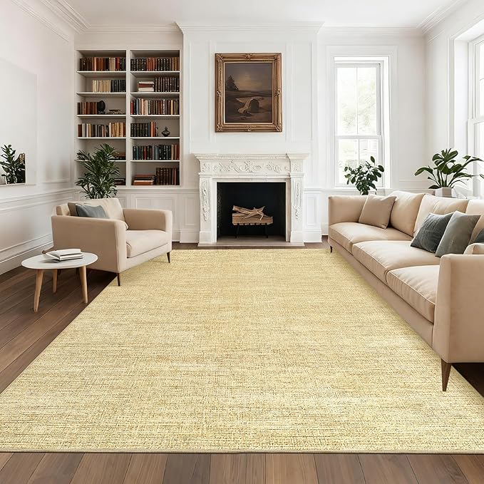 Washable Area Rug 8x10 for Living Room Bedroom Non Slip Minimalist Solid Color Area Rugs Modern Abstract Plain Dining Room Throw Carpet Low Pile Soft Classic Boho Rugs for Kitchen Nursery Oiifce, Tan