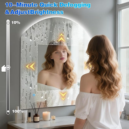 Niccy 36" LED Bathroom Mirror with Lights, Half Moon Led Mirrors, Irregular Backlit Mirrors for Entryway, Anti-Fog, Dimmable, Makeup Mirror, Explosion Proof, Round Lighted Vanity Mirrors, White Light