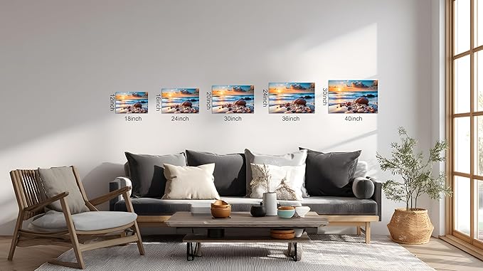 TutuBeer 1 Panel Beach Pictures Wall art Beach Pictures Blue Sea Sunset White Ocean with Stone Print on Canvas Ocean Picture Wall Decor for Home Decor Decoration Ready to Hang 20x30inch