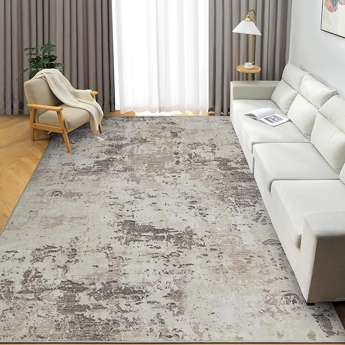 ROYHOME Modern Abstract Area Rug 4x6 Non Slip Non Shedding Rug Low Pile Stain Resistant for Bedroom Living Room,Brown Grey