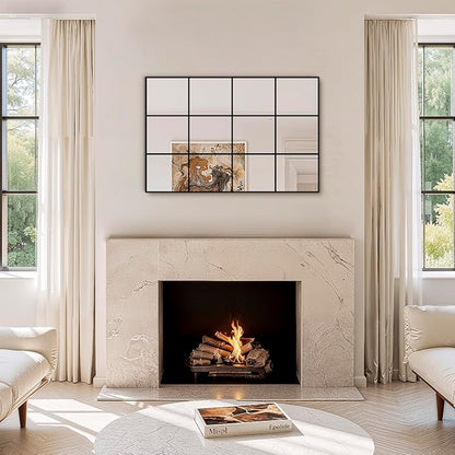 Window Pane Wall Mirror, 36"x24" Wall Mounted Window Mirror for Living Room, Bedroom, Entryway, Dining Room, Home Wall Decor