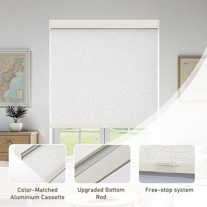 AOSKY Linen Roller Blinds Shades for Indoor Windows Pull Down Cordless Blackout Black Out Window Shade 36.5 Inch Blinds for Home Linen