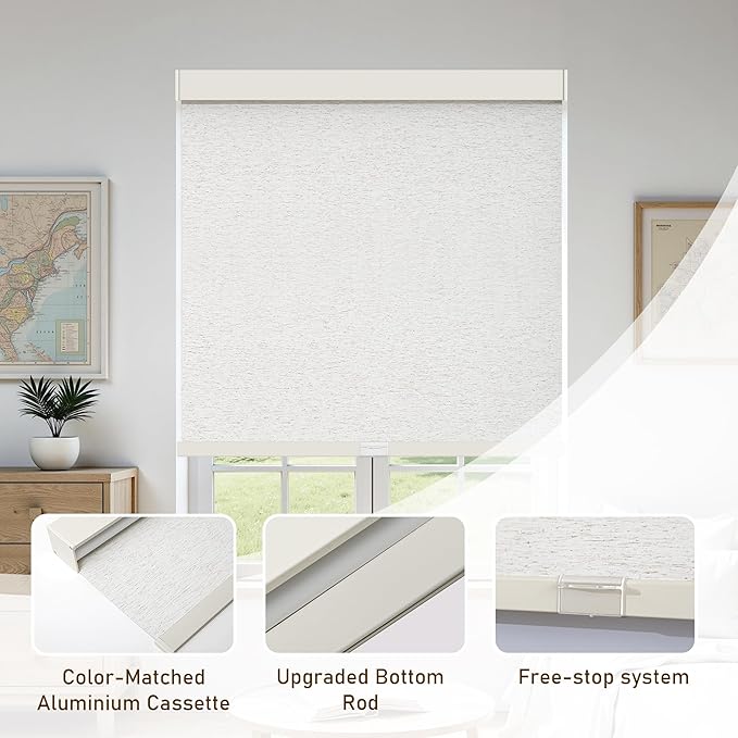 AOSKY Linen Roller Blinds Shades for Indoor Windows Pull Down Cordless Blackout Black Out Window Shade 30.5 Inch Blinds for Home Linen