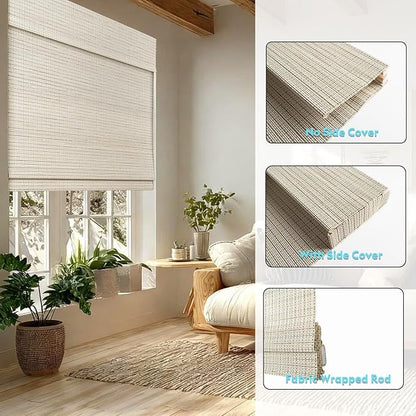 Motorized Bamboo Roman Shades, Motorized Blinds with Remote Compatible with Homekit, Alexa GoogleHome, Smart Wood Woven Shades for Indoor Windows, Customize, Sandstone Grid