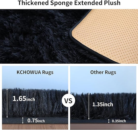 KICHOWUA Thick Area Rug Black Fluffy Shag 5x7 for Bedroom, Ultra Soft Plush Fuzzy Washable Thickened Non-Slip Floor Carpet, Modern Cozy Furry Rug for Living Room Kids Baby Boys Girls Nursery Dorm