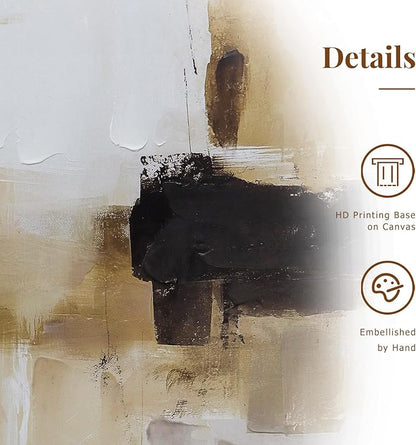 Large Neutral Abstract Textured Framed Canvas Wall Art Set, Minimalist Wall Decor Modern Art Prints, Black Brown Wall Painting Artwork for Living Room,Bedroom,Dining Room,Office, 24"x36"x3