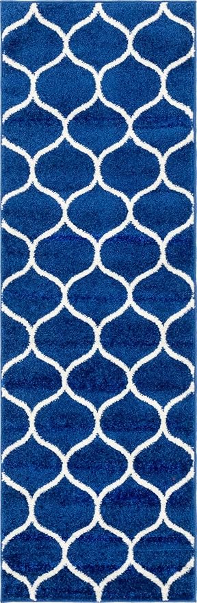 Unique Loom Trellis Frieze Collection Area Rug - Rounded (2' x 6' 1" Runner, Navy Blue/ Ivory)