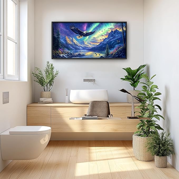 Nature Aurora Borealis Scenery Large Wall Art for Living Room Abstract Eagle Framed Canvas Decor Mountain Landscape Prints Painting Pictures Extra Large Lake Artwork for Bedroom Kitchen Home 30"x60"