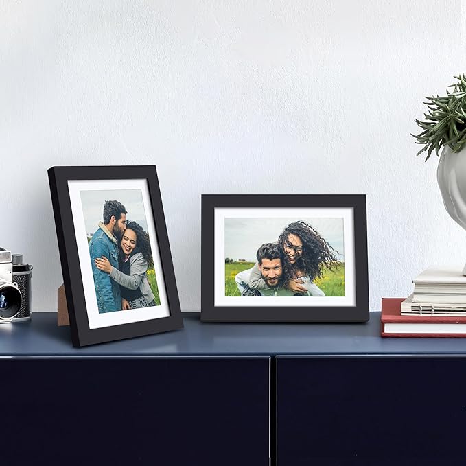 upsimples 5x7 Picture Frame Set of 3, Made of High Definition Glass for 4x6 with Mat or 5x7 Without Mat, Wall and Tabletop Display Photo Frames, Black