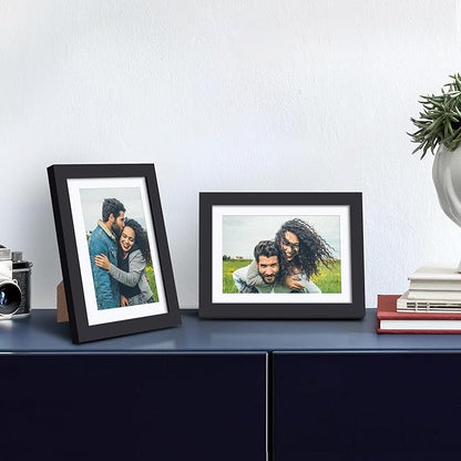 upsimples 5x7 Picture Frame Set of 3, Made of High Definition Glass for 4x6 with Mat or 5x7 Without Mat, Wall and Tabletop Display Photo Frames, Black