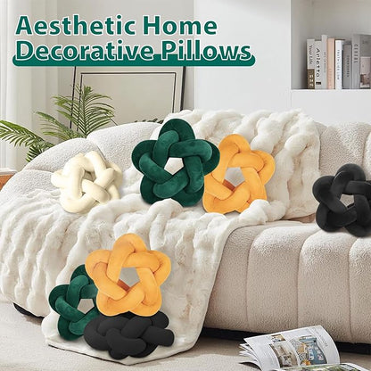 2 Piece Knot Pillows, Black Throw Pillows Knotted Star Cushion Decorative Plush Pillow for Bedroom Living Room, Black 12.59"