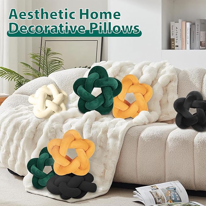 2 Piece Knot Pillows, Ginger Throw Pillows Knotted Star Cushion Decorative Plush Pillow for Bedroom Living Room, Ginger 12.59"