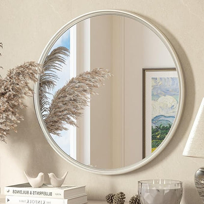 TETOTE Round Mirror 24 inch Brushed Nickel Mirror for Bathroom