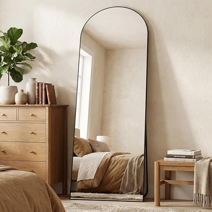 Antok 64" x21” Arched Full Length Floor Mirror, Black Aluminum Frame, Free Standing/Wall Mount/Leaning for Bedroom, Living Room, Dressing Room