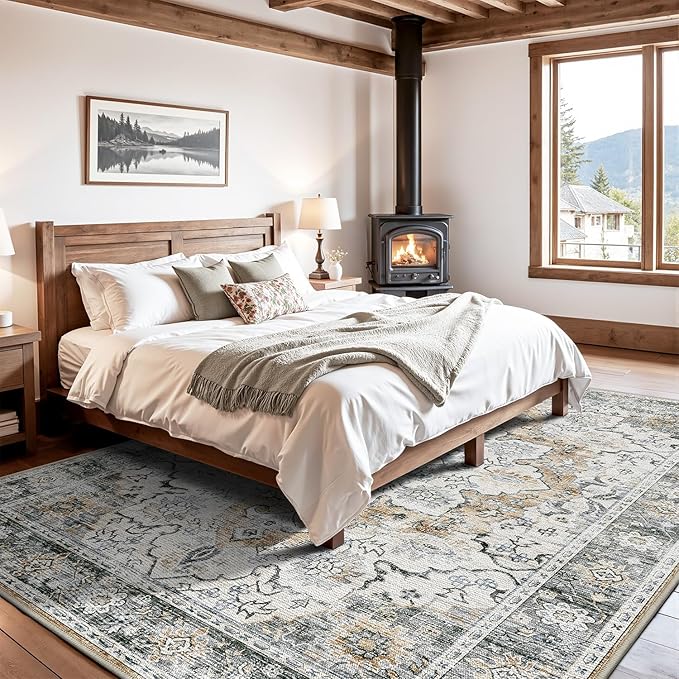 LUMI 5x8 Washable Area Rug for Living Room, Ultra Soft Stain Resistant Carpet with Non Slip Rubber Backing, Non-Shedding Low Pile Rugs for Bedroom, Dining Room, Indoor, Office