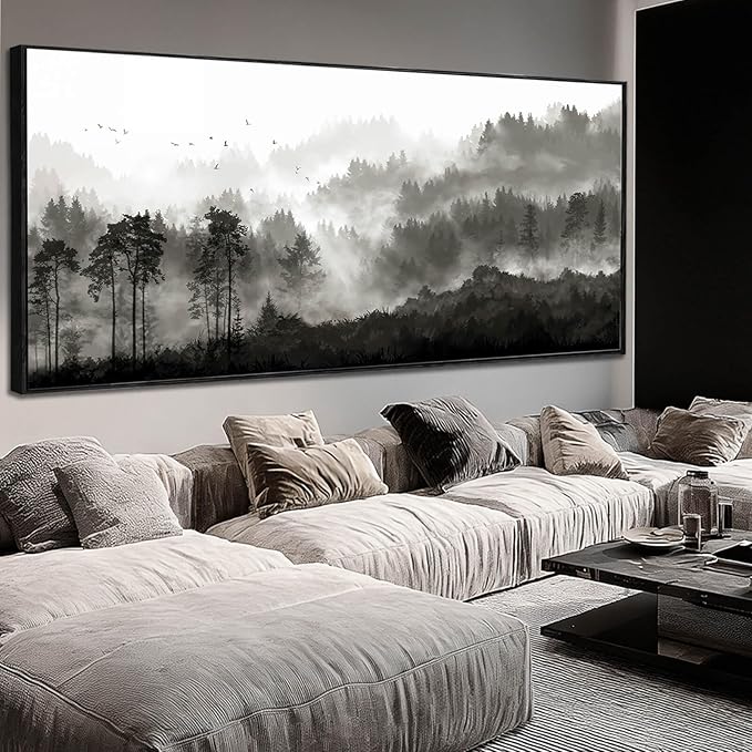 Black and White Framed Wall Art Modern Wall Hanging Decor Forest Print Pictures 40"x86" Large Posters for Living Room Bedroom Artwork