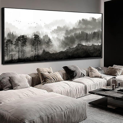 Black and White Framed Wall Art Modern Wall Hanging Decor Forest Print Pictures 40"x86" Large Posters for Living Room Bedroom Artwork