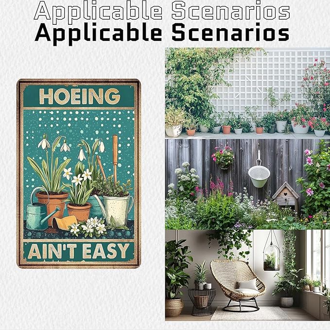 Funny Sign Hoeing Ain't Easy Garden Sign Outside Decor Metal Sign For Gardener 8" x 12"