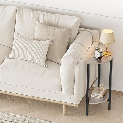 Vagusicc Side Tables Small End Tables, Set of 2 Half Round Side Table for Living Room, 2 Tier Couch Side Table, Small Round Coffee Table Accent Table, Thin Sofa Table Narrow Entryway Table, Grey