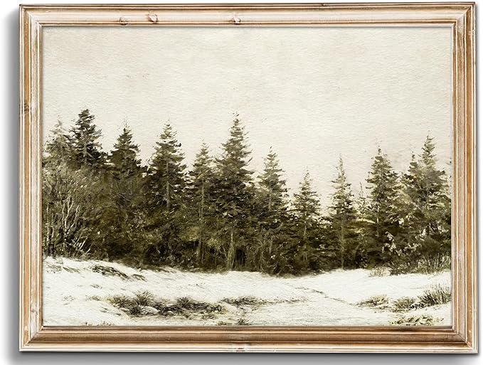 uniro Vintage Christmas Tree Wall Art Prints, Rustic Pine Tree Artwork, Neutral Winter Landscape, Unframed (8" x 10") for Bedroom, Living Room, Office