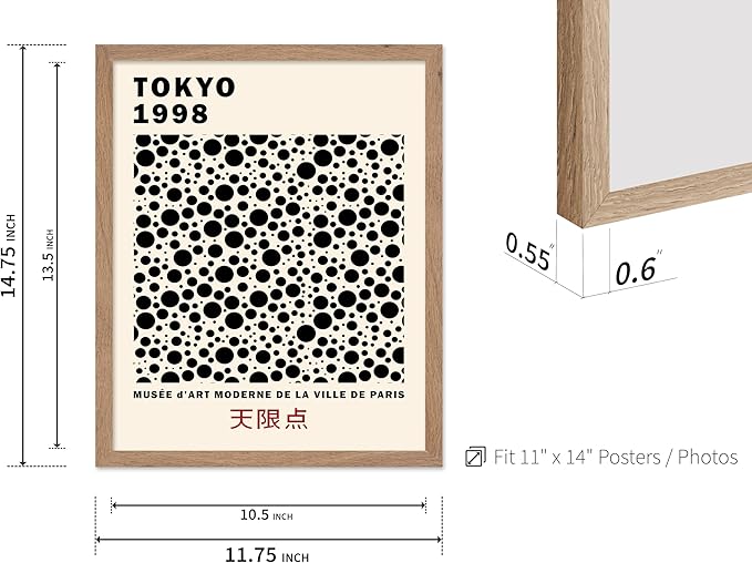 Poster Master Vintage Poster - Retro Pop Art Print - Gift for Artist, Friend - Black Dots, Tokyo, Ville de Paris, Modern, Abstract - Wall Decor for Home, Office, 11x14 Beige Framed