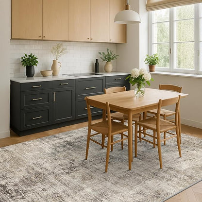 Washable Area Rug 8x10 for Living Room - Ultra-Soft Vintage Distressed Farmhouse Rug, Neutral Taupe Brown Foldable Large Carpet with Non-Slip Backing for Bedroom & Cozy Rustic Decor