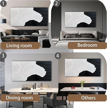 Tarfupth Black and White Abstract Wall Art for Living Room Hand-Painted Large Abstract Wave Oil Paintings Textured Artwork for Bedroom Office Home Decor 35x71 Inch