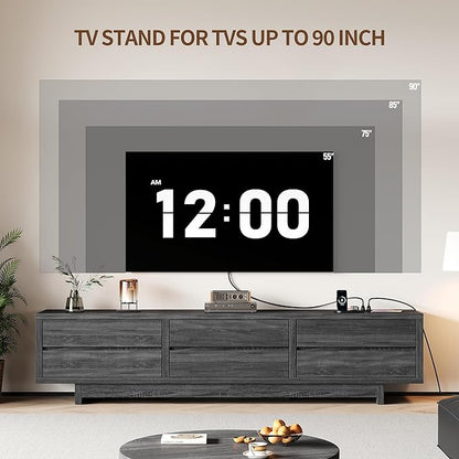 TV Stand for TVs Up to 90", 78" Entertainment Center with Storage, Modern TV Stand with Drawers & Power Outlets, Wooden Media Console Table for Living Room Bedroom, Grey