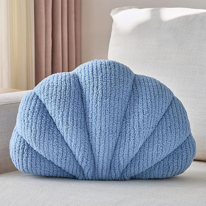 Shell Pillow, Soft Decorative Pillows for Bed Couch, Seashell Plush Throw Pillow Aesthetic Home Decor Cushion for Bedroom Living Room (Grey Blue, 14 X 11 Inches)