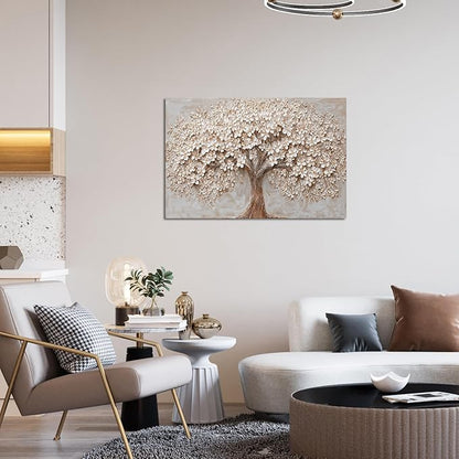 Canvas Wall Art Decor Prints Modern Botanical Wall Art Pictures for Living Room Tree of Life Wall Art Decor White Flower Wall Art Prints Canvas Art Wall Decor Artwork for Walls Bedroom Office Decor 24" X 36"