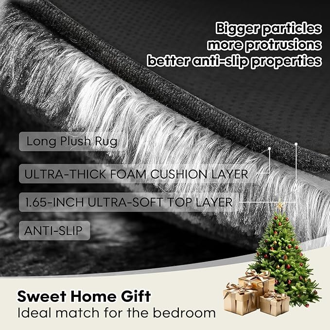 8x10 Area Rugs Living Room, Black White Grey Large Plush Fluffy Bedroom Carpet, Non-Slip Upgraded Indoor Thick Soft Rug, Modern Plush Carpet Suitable for Kids Home Decor Aesthetics Dorm.