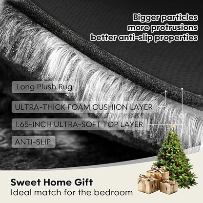 8x10 Area Rugs Living Room, Black White Grey Large Plush Fluffy Bedroom Carpet, Non-Slip Upgraded Indoor Thick Soft Rug, Modern Plush Carpet Suitable for Kids Home Decor Aesthetics Dorm.