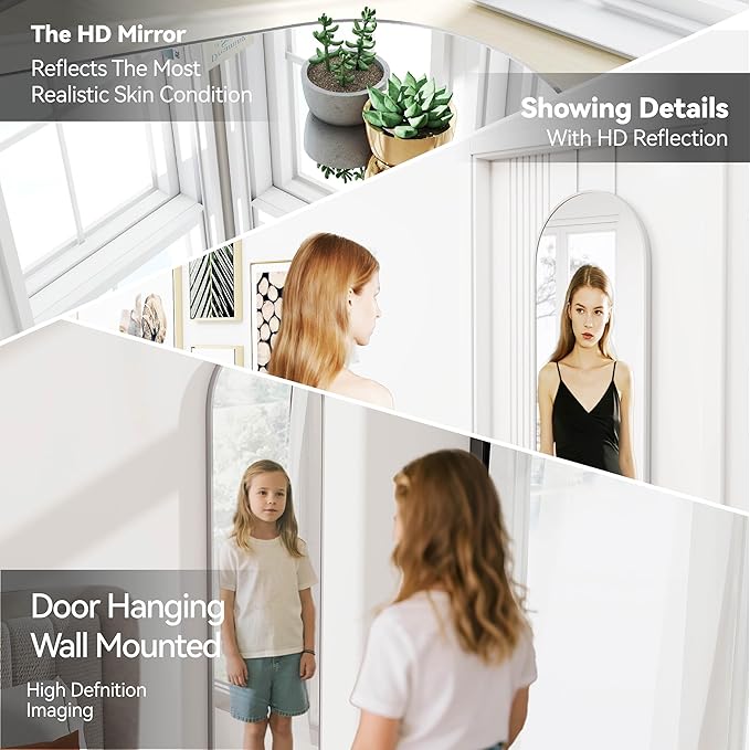 SCWF-GZ 47x14 Mirror Full Length Back Door Hanging or Wall Mounted Aluminum Metal Frame Arch Mirrors for Entryway Bedroom Bathroom Dressing Living Room 47 14 inch Silver