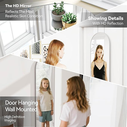 SCWF-GZ 47x14 Mirror Full Length Back Door Hanging or Wall Mounted Aluminum Metal Frame Arch Mirrors for Entryway Bedroom Bathroom Dressing Living Room 47 14 inch Silver