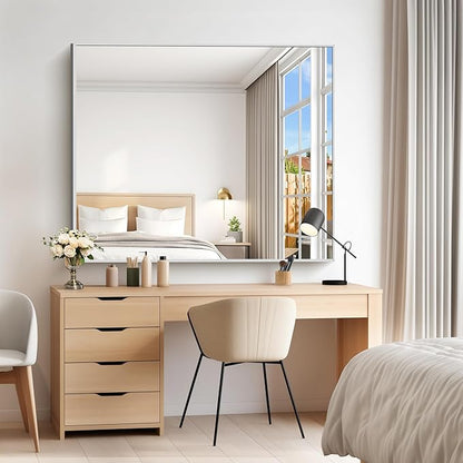 COFENY 40x48inch Silver Bathroom Mirror, Silver Rectangle Mirror with Frame, Large Rectangular Wall Mirrors for Bathroom, Living Room, Hair Salon, Big Farmhouse Mirror Hang Horizontal/Vertical