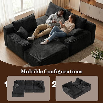 Homkdom L-Shaped Cloud Boneless Couch with Deep Seat, Modular Sectional Sofa with Oversized Chaise, 6 Layouts Combination for Living Room, Apartment, No Assembly (Black, Left Facing Chaise)