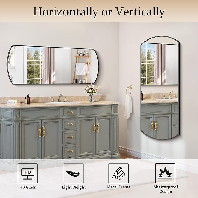 COFENY Bathroom Mirror, 20x48 Inch Black Oval Wall Mounted Mirror with Thin Metal Frame, Modern Bathroom Vanity Mirrors for Over Sink, Entryway, Living Room, Bedroom