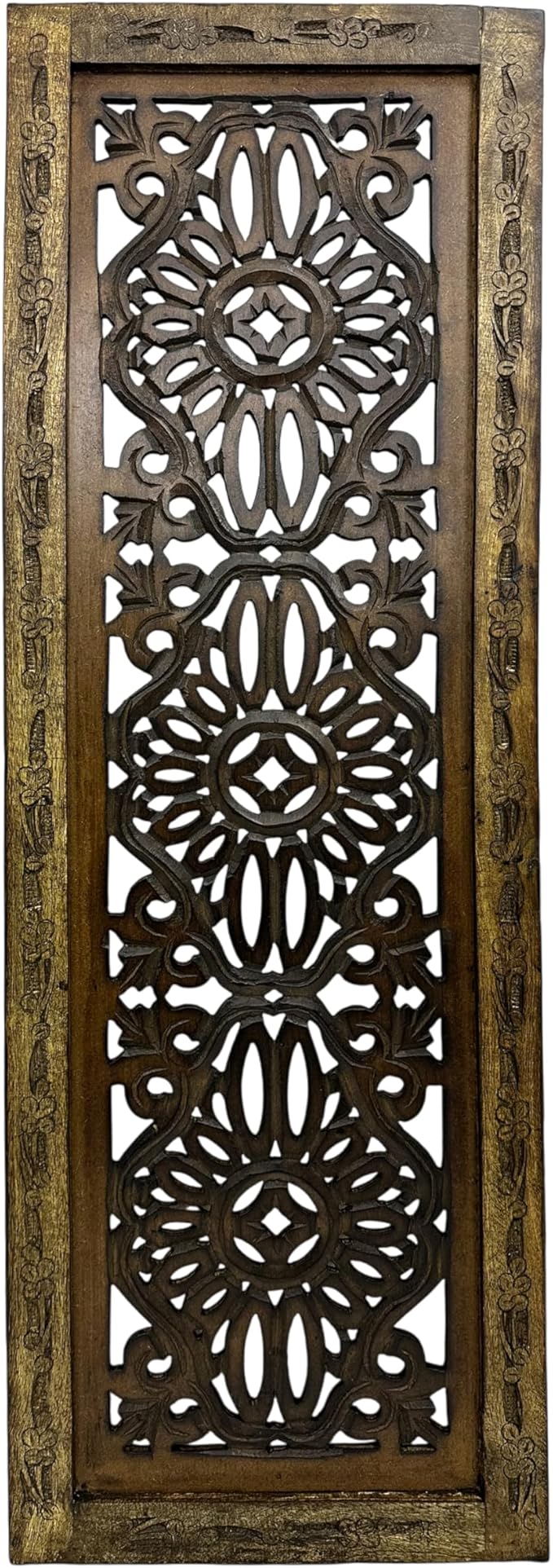 Floral Hand Carved Wooden Wall Panels Set of 2, Rustic Brown Decorative Wall Art for Living Room, Bedroom, Hallway & Home Décor, Vintage Rustic Finish Handmade Wooden Hanging Panels